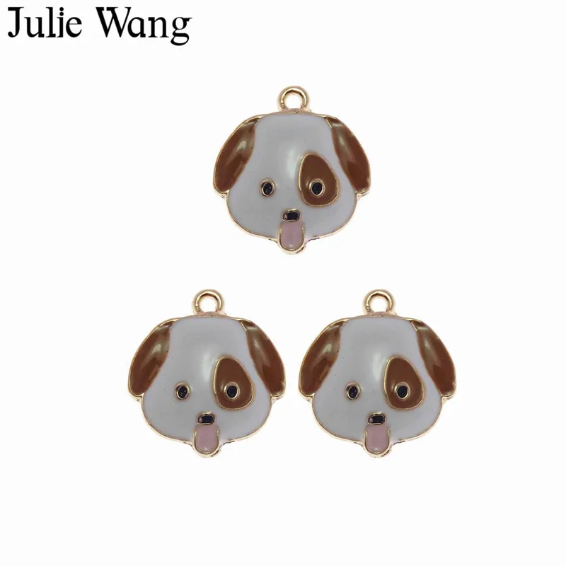 Julie Wang 5 шт. сплав Золотая основа белая эмаль подвески для щенка собаки ожерелье