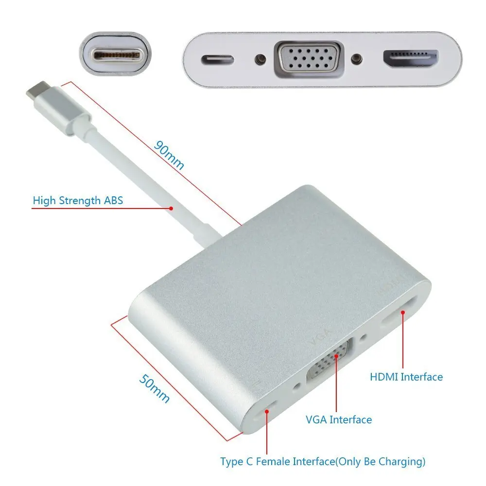 Тип C VGA 4 К адаптер USB 3 1 хаб USB-C 0 + женский зарядное устройство Алюминий ABS Материал