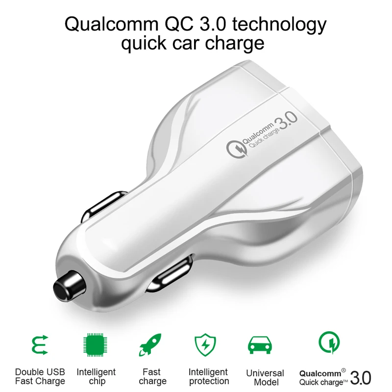 Автомобильное зарядное устройство QC 3 0 с двумя USB-портами и разъемом для зарядки |