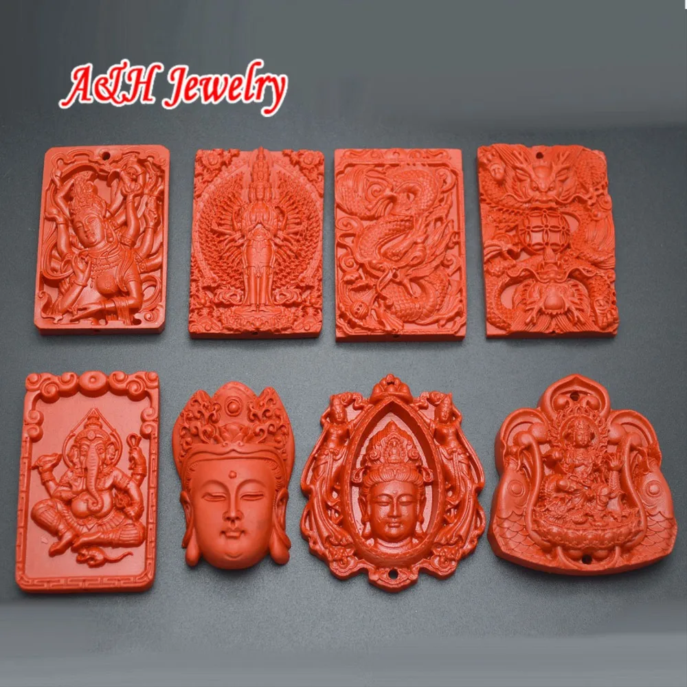 

1pc High Quality Red Cinnabar Fine Carved Chinese Guanyin Dragon Indian Genesha Elephant God Pendants Fashion Women Jewelry