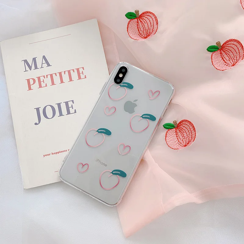 Kawaii летний розовый персиковый Прозрачный чехол для телефона iPhone 7 8 6s plus 11Pro Max X XR XS