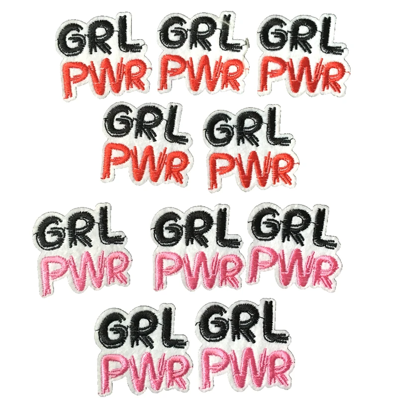 Красная/Розовая вышитая нашивка GRL PWR для одежды шляп сумок вышивка с аппликацией