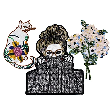 mix 3pc Вышивка бисером Мода Красота девушка изысканный цветок толстый кот собака олень Appliuqe нашивки значки DIY для пришивания на одежду платье TH1381 - Цвет: mix 3pc