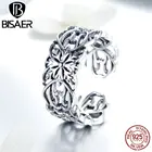 Кольца BISAER регулируемые открытые с резным цветком, винтажные элегантные кольца из стерлингового серебра 100% пробы, модные ювелирные украшения, подарок, оптовая продажа ECR500