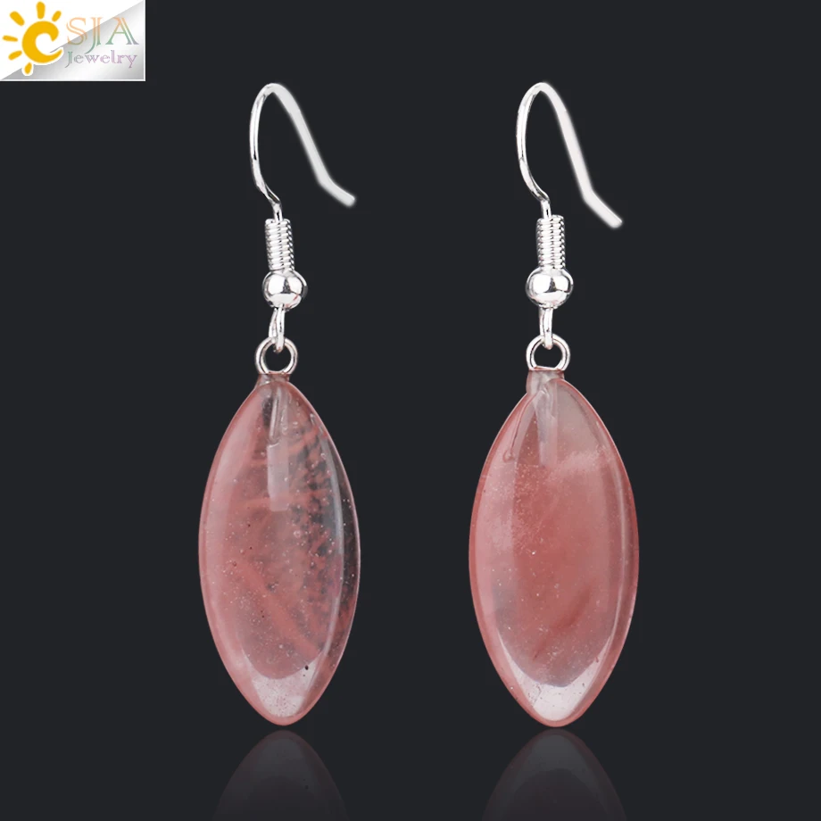 Watermelon Crystal CSJA, висячие серьги из натурального камня, в форме Глаза Лошади, розовые, фиолетовые, Кристальные, кварцевые серьги-капли, простые Драгоценности для ушей для женщин F978 - Окраска металла: Watermelon Crystal