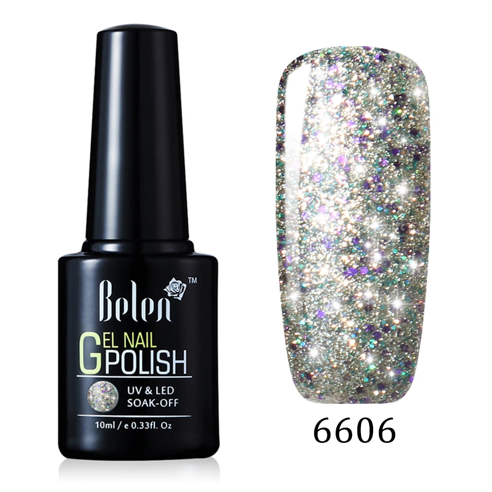6606 Belen 10 мл УФ гель лак для ногтей Лаки Супер Bling гель лак Vernis Soak Off полу постоянный длительный База Топ - Цвет: 6606