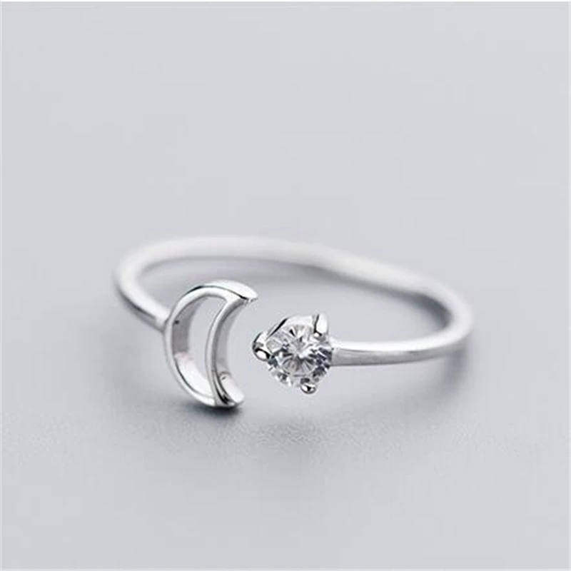 100% 925 Real Sterling Silver Fashion Women Moon Opening Rings Size Adjustable For Female Girls Lady's Jewelry J4103 | Украшения и