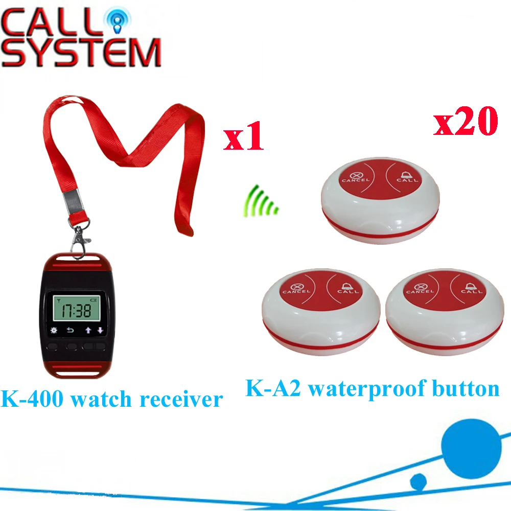 

Wireless Buzzer Calling System Most Popular Better Color 433.92MHZ For Restaurant Pager(1 watch+20 call button)