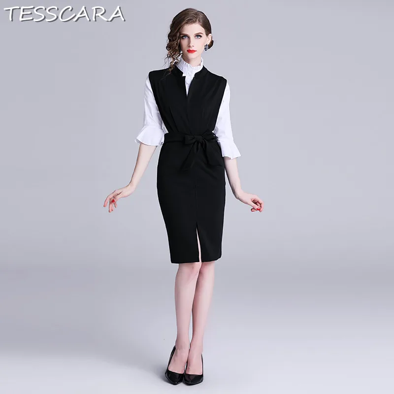 Женское офисное платье-карандаш TESSCARA винтажный Дизайнерский Костюм вечерние