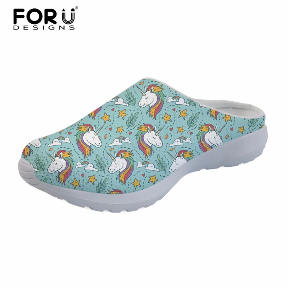 FORUDESIGNS/Модные женские повседневные домашние тапочки; милые летние пляжные шлепанцы с 3D принтом единорога для женщин; сандалии без застежки