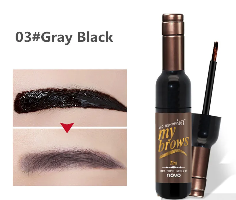 03 Gray Black NOVO, 3 цвета, красное вино, отшелушивающий краситель для бровей, гель, крем для глаз, для увеличения бровей, тату, Водостойкая тушь для ресниц, макияж - Цвет: 03 Gray Black