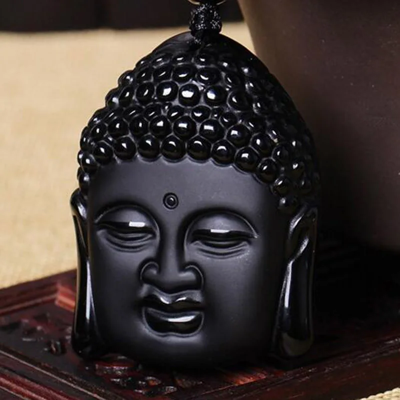 Ювелирные изделия из натурального черного обсидиана резной амулет Будды на