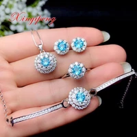 xin yi peng 925 silver plated gold inlaid natural topaz ring earrings bracelet pendant necklace jewelry suit women birthday gift