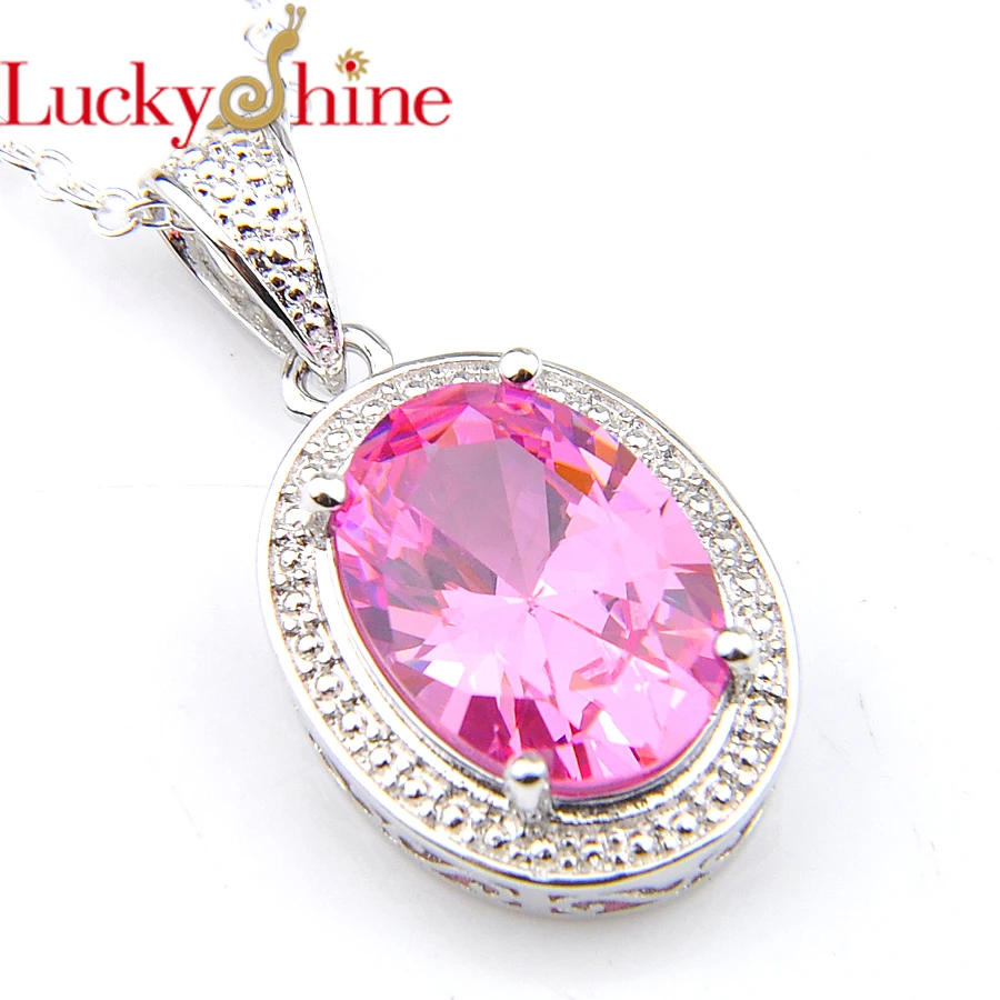 

Luckyshine 2019 New 8 Color Vintage Oval Peridot Garnet Gems Pendants For Necklaces Women Jewelry 14*10mm With Chain