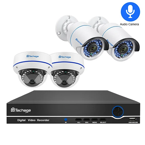 Techage 8CH POE 1080P охранный NVR комплекты 2MP Аудио Звук камера система купольная пуля Крытый Открытый CCTV комплект видеонаблюдения 2 ТБ HDD - Цвет: 8CH NVR 4 Cameras