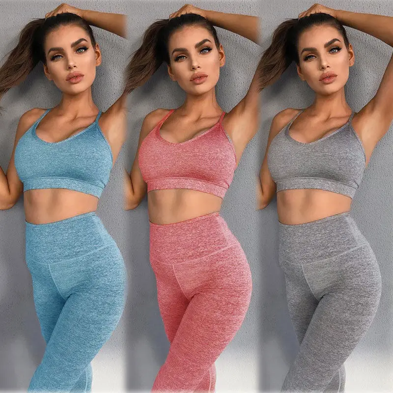 Женский тренировочный костюм из 2 предметов комплект с бюстгальтером пуш-ап топ +