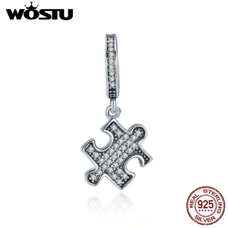 WOSTU подлинный 925 пробы Серебряный ослепительный пазл Висячие бусины Подвески подходят браслет для девочек ювелирные изделия подарок CQC401