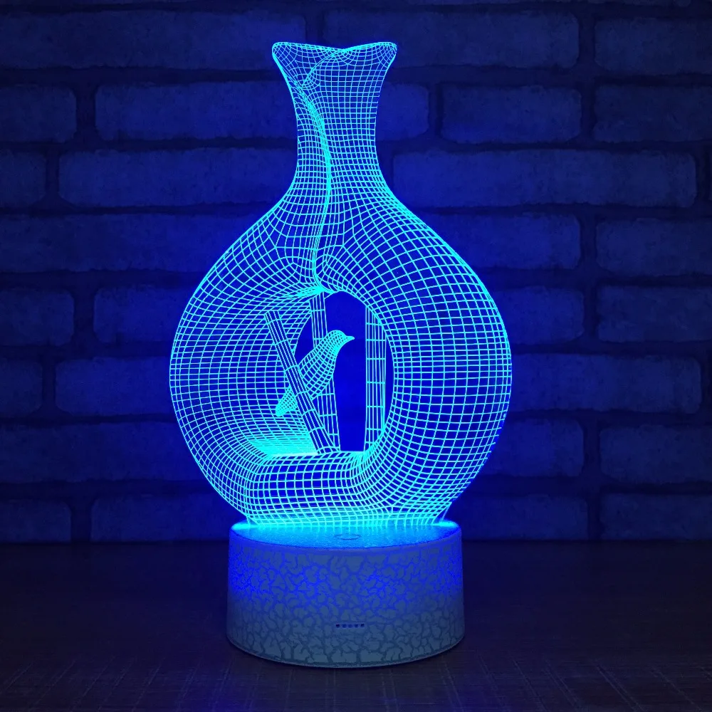 Новинка ваза в форме птицы светодиодная 3D настольная лампа Acylic 3d ночные