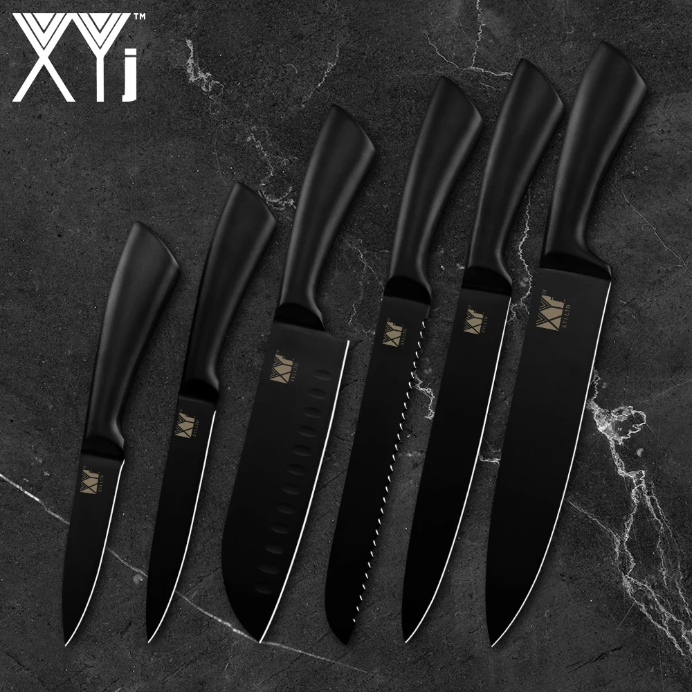 XYj, кухонный нож из нержавеющей стали, набор из 6 шт., японские ножи шеф-повара, нож для нарезки хлеба, нож для очистки овощей, инструменты для приготовления пищи