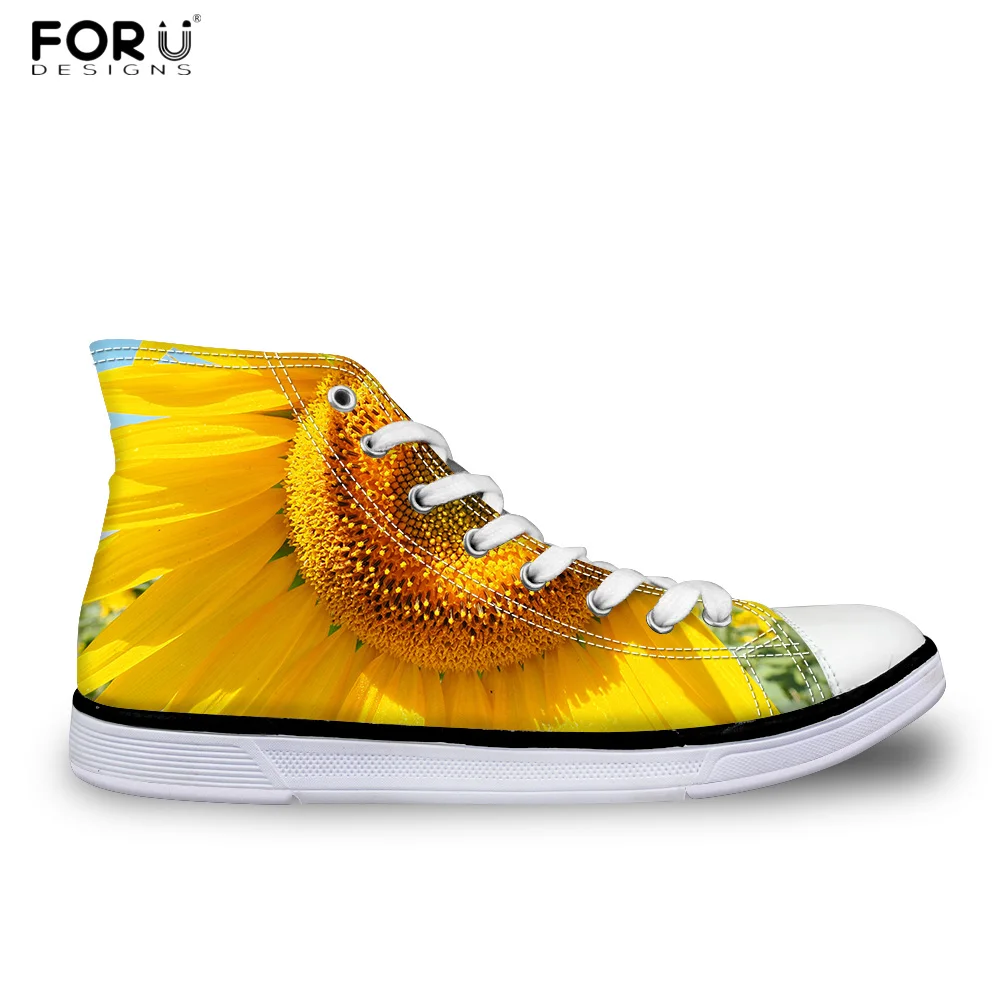 Женские холщовые кроссовки FORUDESIGNS высокие кеды с 3D цветочным принтом