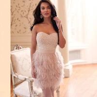 robe de soiree luxury beading short party dresses mini prom gowns avondjurk vestidos feathers dresses vestido de festa curto