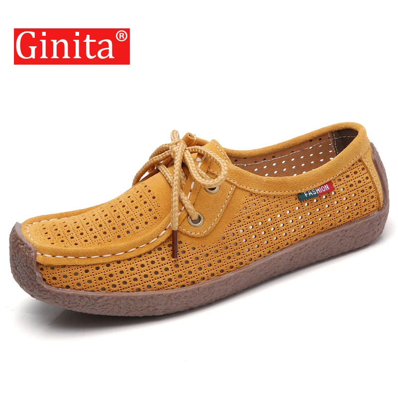 Лоферы Ginita женские из натуральной кожи летняя обувь на шнуровке плоская подошва