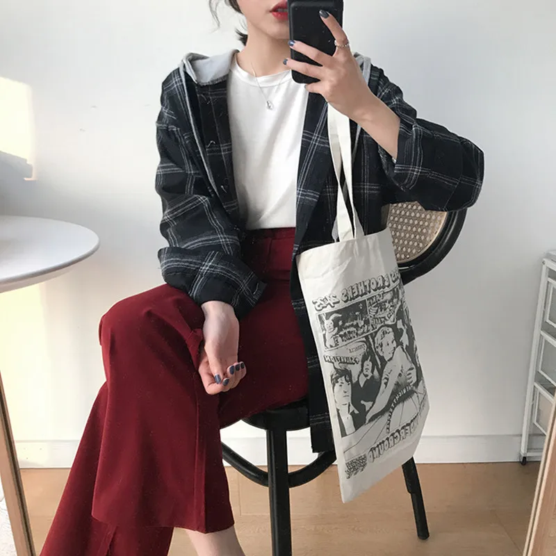 Женские свободные рубашки в Корейском стиле 2 цвета блузка клетку из