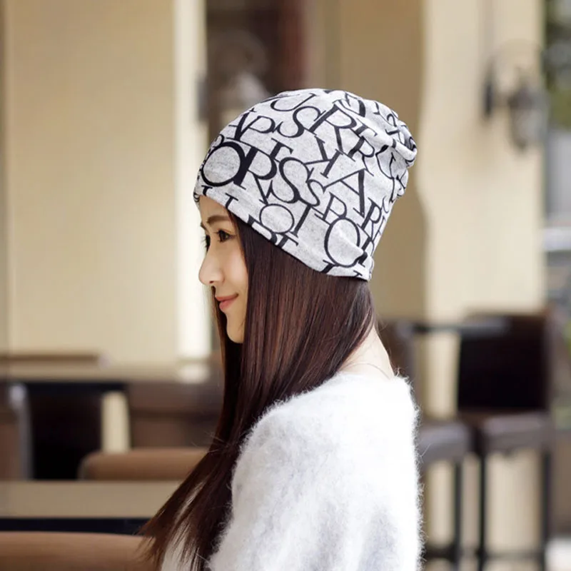 

Women's Ponyta Beanie Hat Spring Summer Casual Cotton Blends Letters Beanies For Women Bonnet Female Skullies Used As Scarf