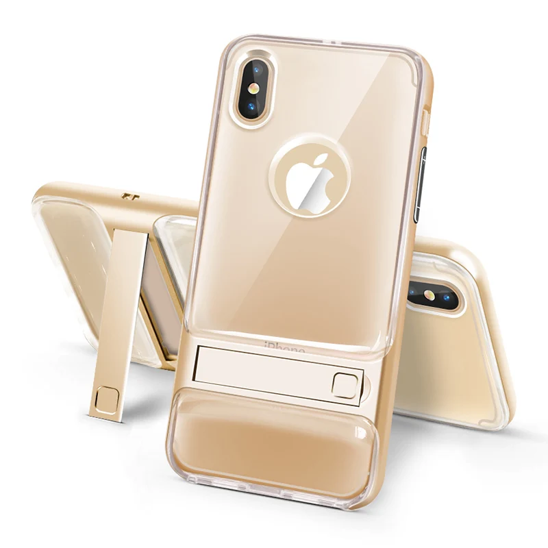 Clear Gold Для iPhone XS чехол TPU силиконовый+ PC подставка держатель чехол для iPhone X XS Max XR 7 Plus 11 Pro Max Жесткий противоударный пластиковый чехол - Цвет: Clear Gold