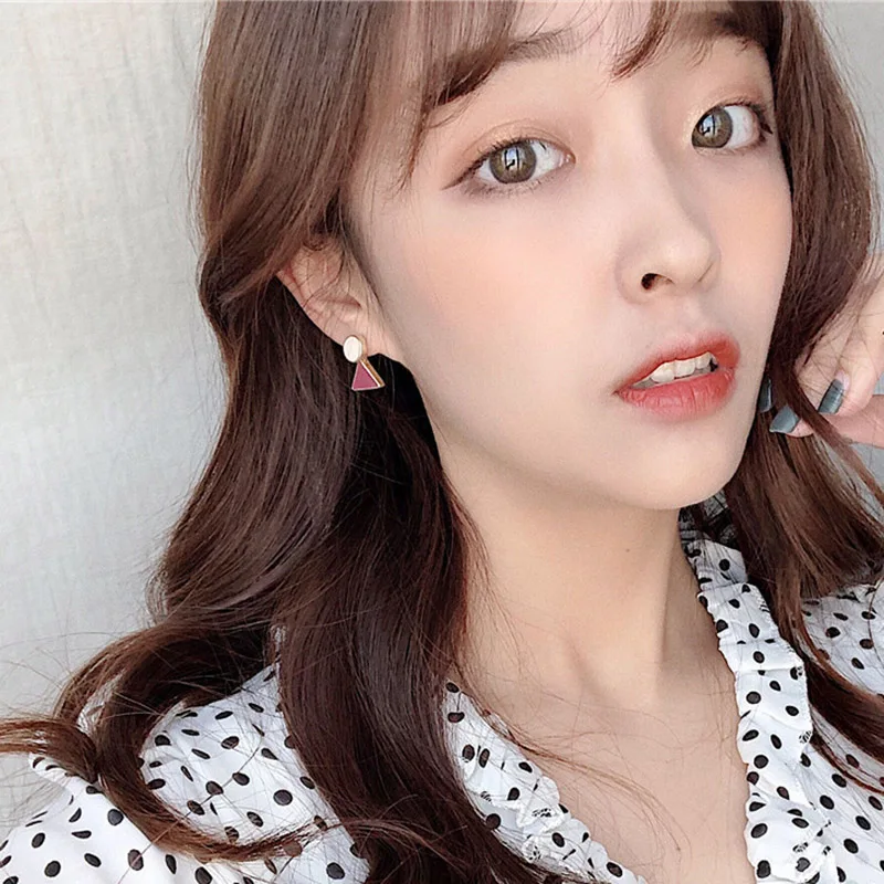 

Carvejewl new Korea design short earrings cute geometric triangle oval hand made enamel glaze dangle earrings for women jewelry