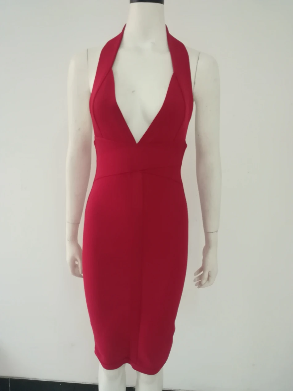 Новое поступление 2019 платье с бретелькой через шею глубокий v образный вырез