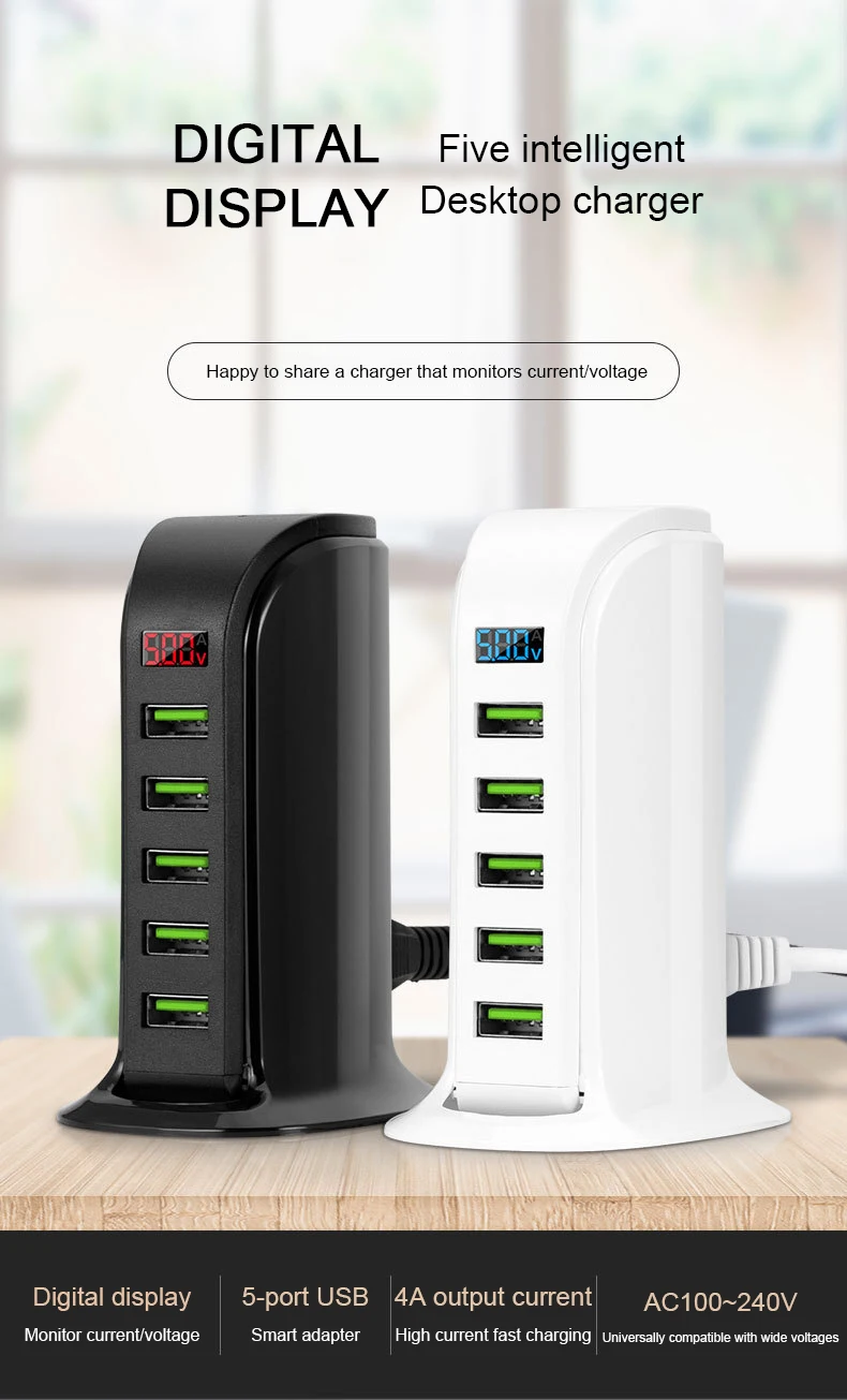 5 портов usb-хаб светодиодный дисплей зарядное устройство EU/US Plug мульти док-станция для зарядки с USB универсальный мобильный телефон настольное настенное зарядное устройство для дома
