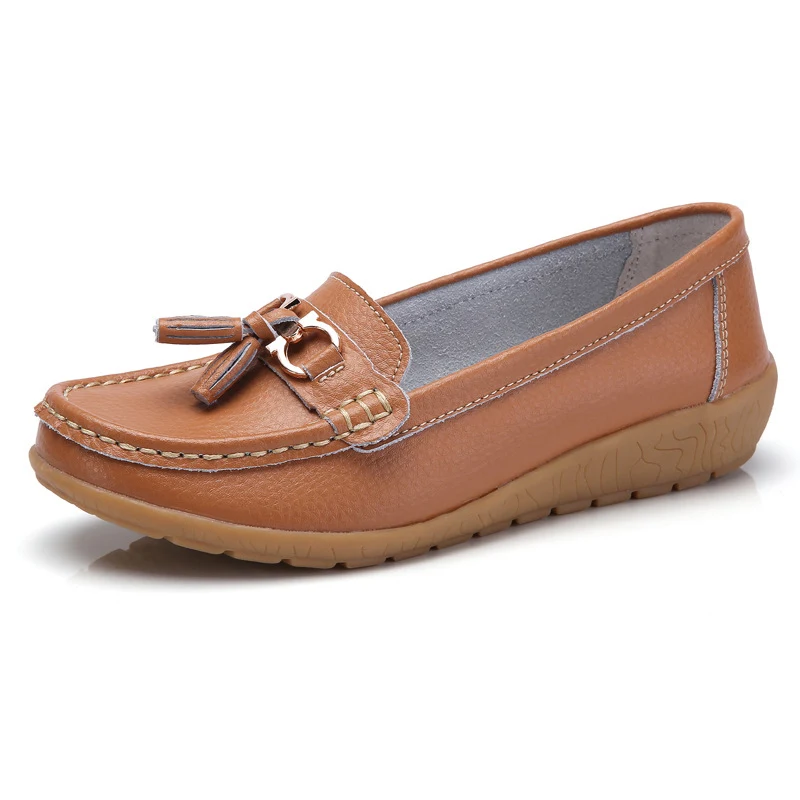 light Brown Новинка г. женская обувь на плоской подошве из телячьей кожи, без шнуровки, украшенная большой полнотой - Цвет: light Brown