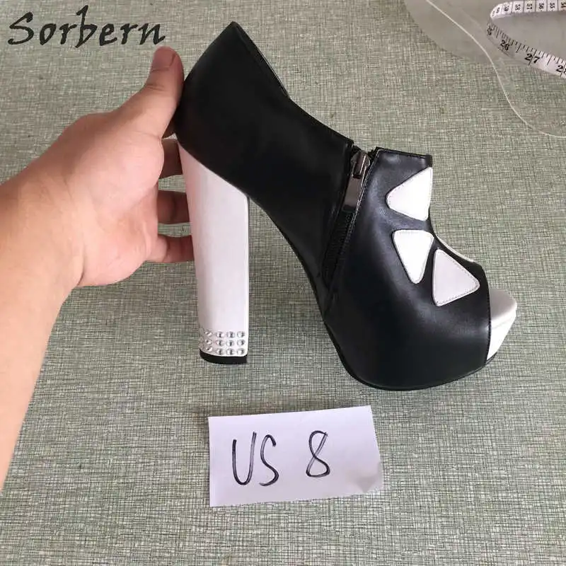 Черный и белый Лоскутная Открытый носок женские туфли-лодочки высокий толстый