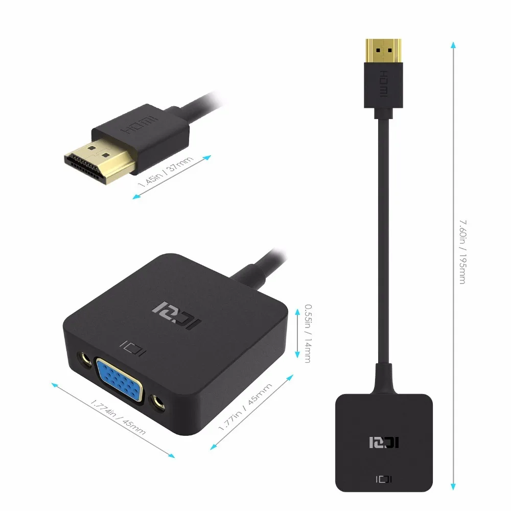 ICZI адаптер hdmi-vga видео конвертер с портом Micro USB и 3,5 мм аудио порт позолоченный штекер-Женский 1080P для ПК/DVD