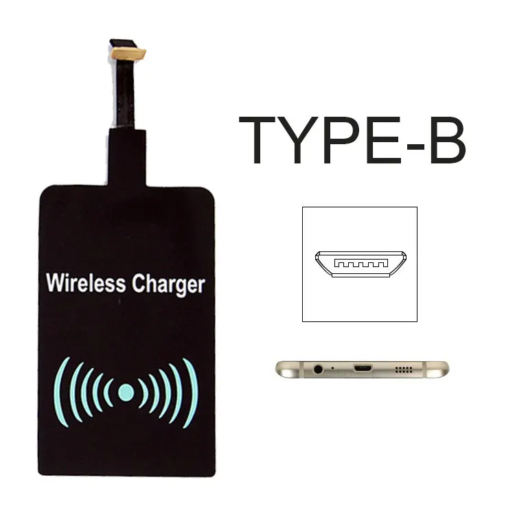 Type C/A/B QI Беспроводное зарядное устройство приемник для samsung Pocophone F1 Xiaomi беспроводной зарядный приемник для iPhone 5 5S 5C 6 6s Plus