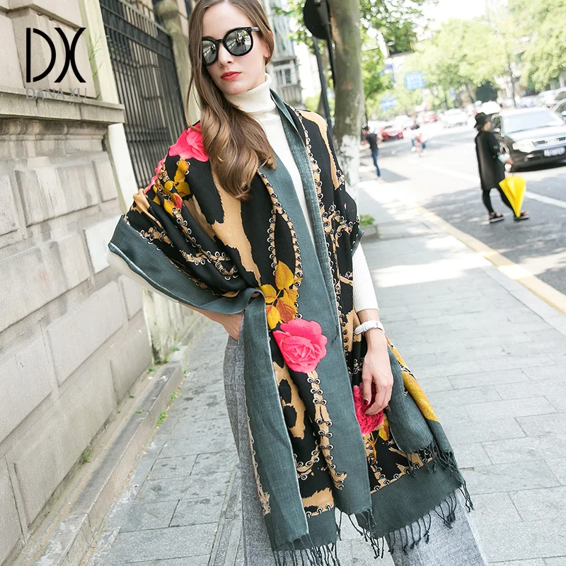 Зимний шерстяной большой шарф роскошная брендовая шаль мусульманский хиджаб