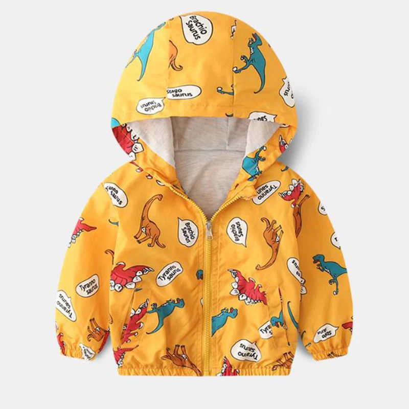 BINIDUCKLING/модная куртка для маленьких мальчиков на весну и осень, детская одежда, водонепроницаемая верхняя одежда с капюшоном и рисунком динозавра для мальчиков и девочек