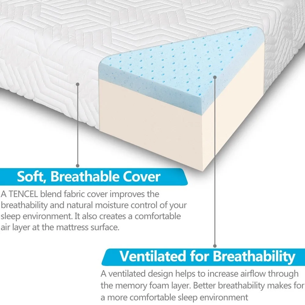 Full Size 10" Two Layers Traditional Firm High Softness Cotton Mattress with 2 Pillows Breathable Memory Foam Mattress