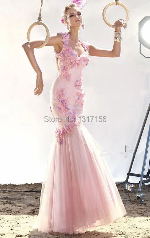 fashion custom 2015 new arrival Sweetheart Flowers cap Sleeve Mermaid tulle white long evening dress vestidos wholesale | Свадьбы и