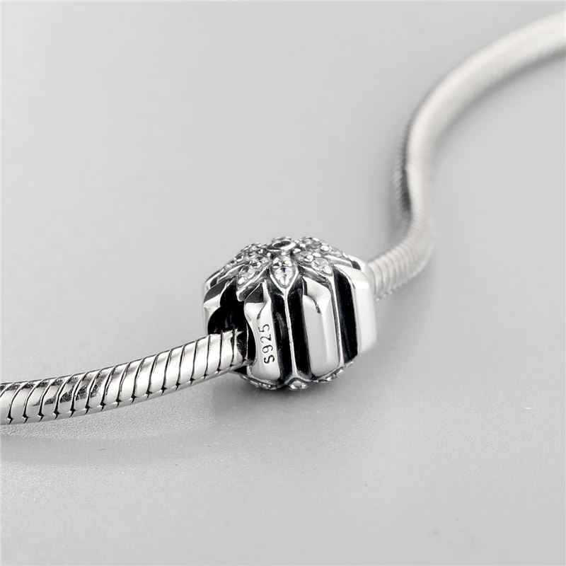 925 Sterling-Silver-Jewelry CZ Flower beads Fit European Charm Bracelet For women's New Year Christmas Gift X448-50 | Украшения и