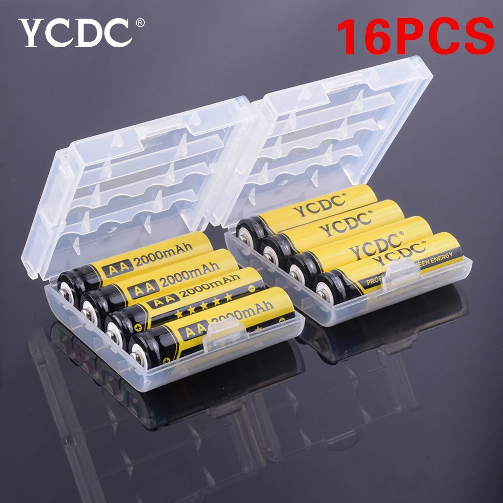 16pcs YCDC 4/8/12/16/20 шт. батарейки типа АА 1,2 никель-металл-гидридный аккумулятор с напряжением 2000 мА/ч, никель-металл-гидридного 1,2 V AA Перезаряжаемые Батарея для Камера игрушка-фонарик с коробкой - Цвет: 16pcs