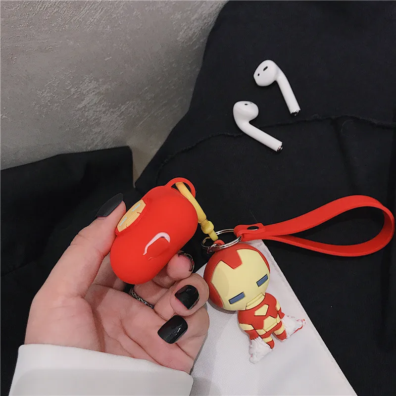 Чехол для наушников с героями мультфильмов Marvel для Apple Airpods, Железный человек, Человек-паук, супергерой, силиконовый чехол для наушников, коробка Air Pods, 2 аксессуара