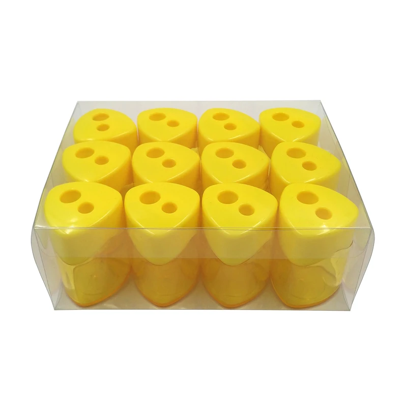 12pcs Yellow 12 шт./лот 4 цвета 2 отверстия Многофункциональный карандаш точилка 2 Запасное лезвие для толстые карандаши для рисования принадлежности для рисования - Цвет: 12pcs Yellow