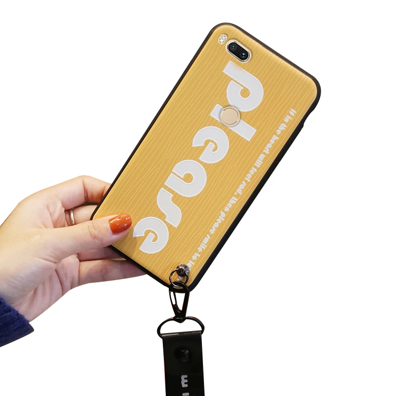 For Xiaomi Mi A1 5X Case Cover Fashion Alphabetical Pattern Silicone Stripe TPU Coque with Lanyard Straps |