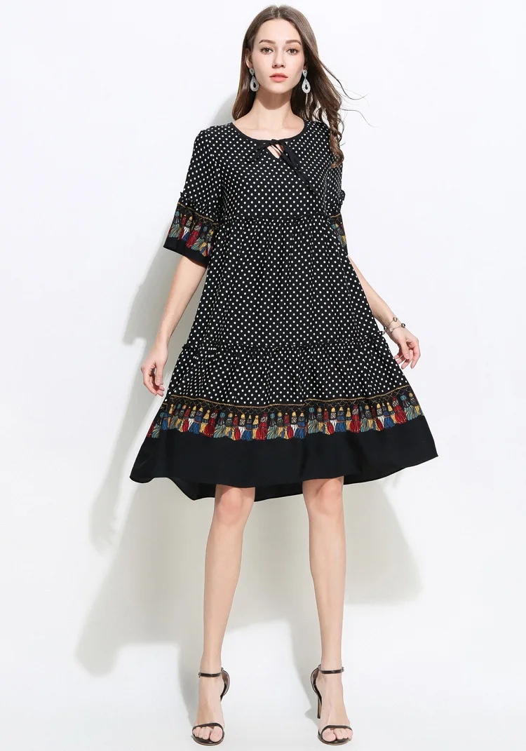 New2019 летнее милое расклешенное платье свободного покроя в горошек элегантное