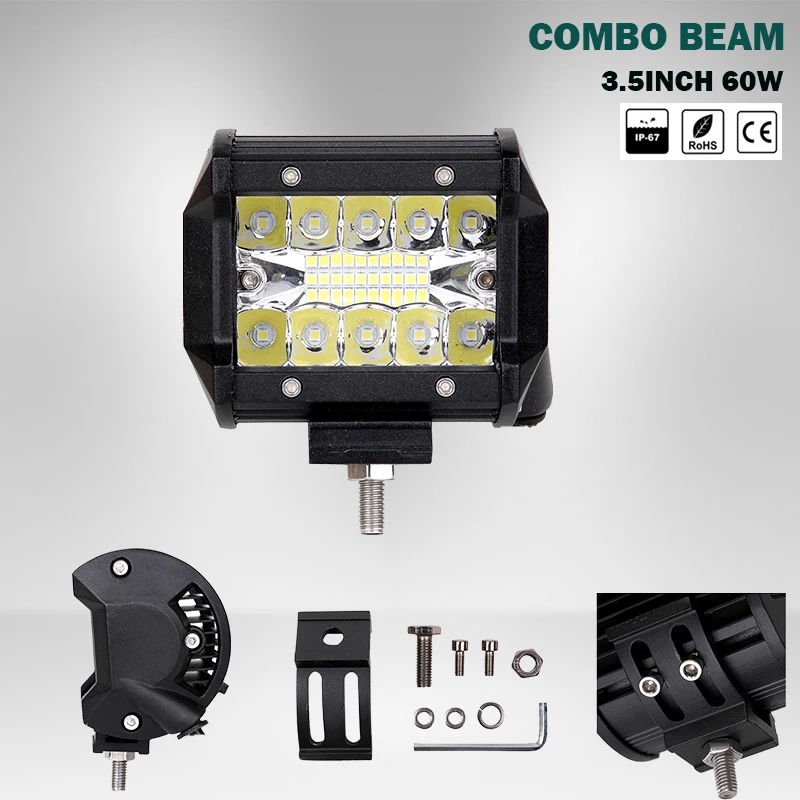 YB Yiba светодиодная панель для внедорожников, грузовиков, тракторов, лодок, прицепов, внедорожников 4x4 SUV ATV 12V 24V комбинированный луч 4 дюйма 60W рабочий свет.