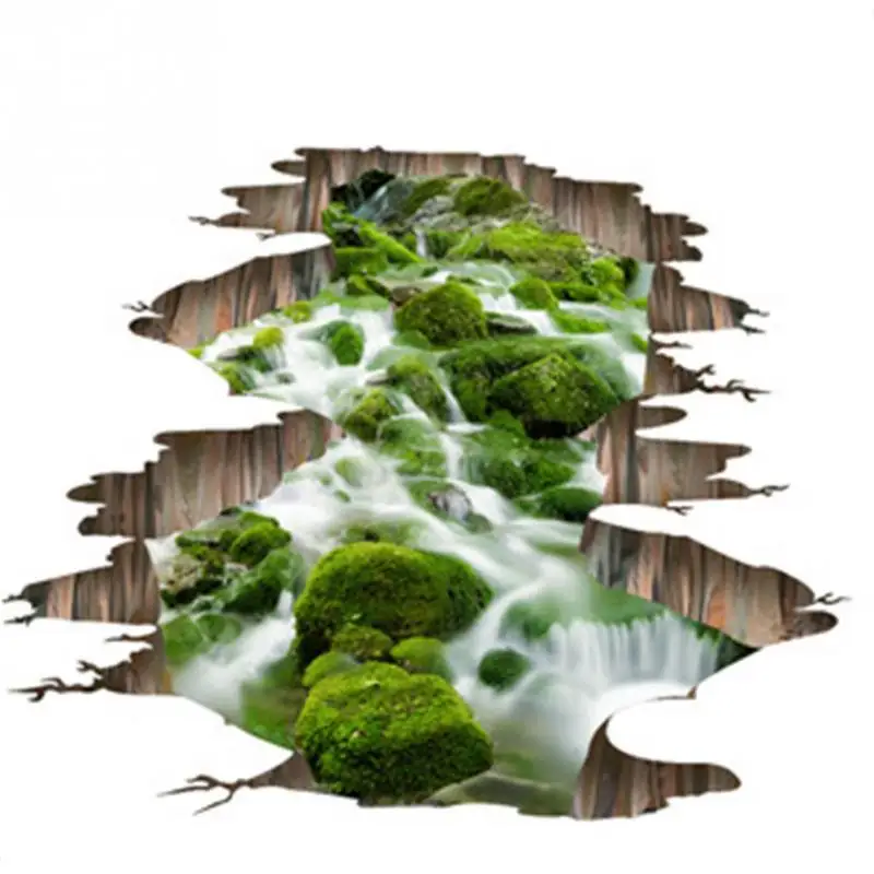 Водонепроницаемый 3D зеленый поток воды Ложные окна пол наклейки для комнат наклейки ванная комната настенный стикер с пейзажем украшение дома