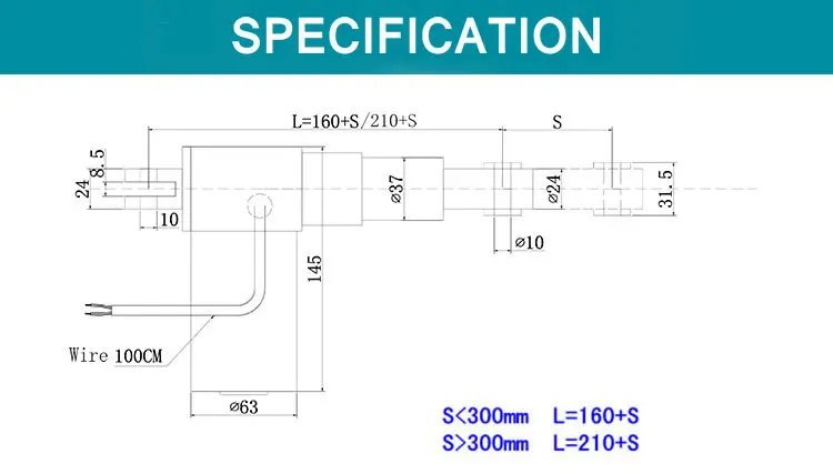 Линейный привод 24 В двигатель постоянного тока мощный 600 Н 1200 кг фунта 5 мм/секция