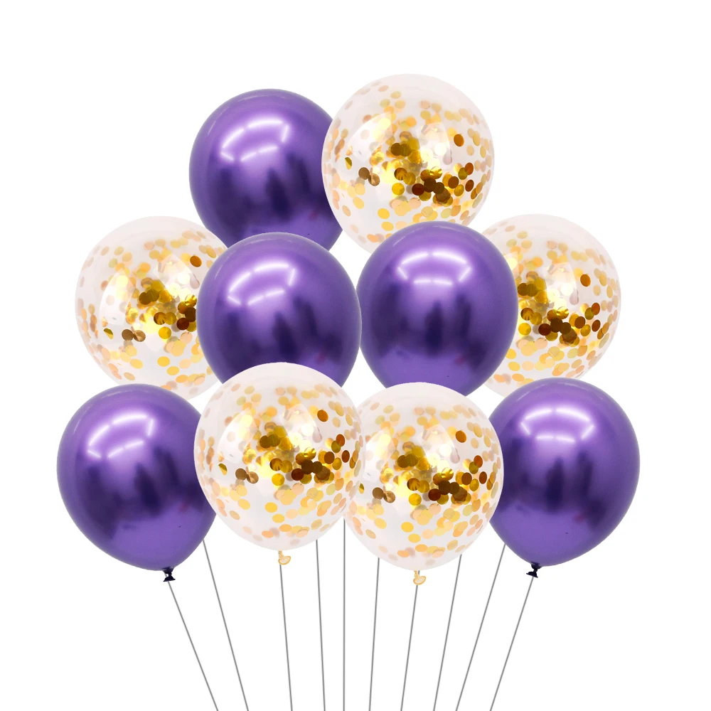Purple Gold Confetti 10 шт. 12 дюймов блестящие металлические перламутровые латексные шары толстые Хромированные Металлические цвета надувные воздушные шары Globos декор для дня рождения - Цвет: Purple Gold Confetti